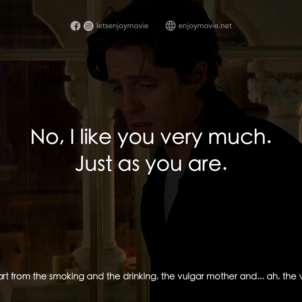 BJ 單身日記電影對白：Mark Darcy:  I like you, very much. Bridget:  Ah, apart from the smoking and the 