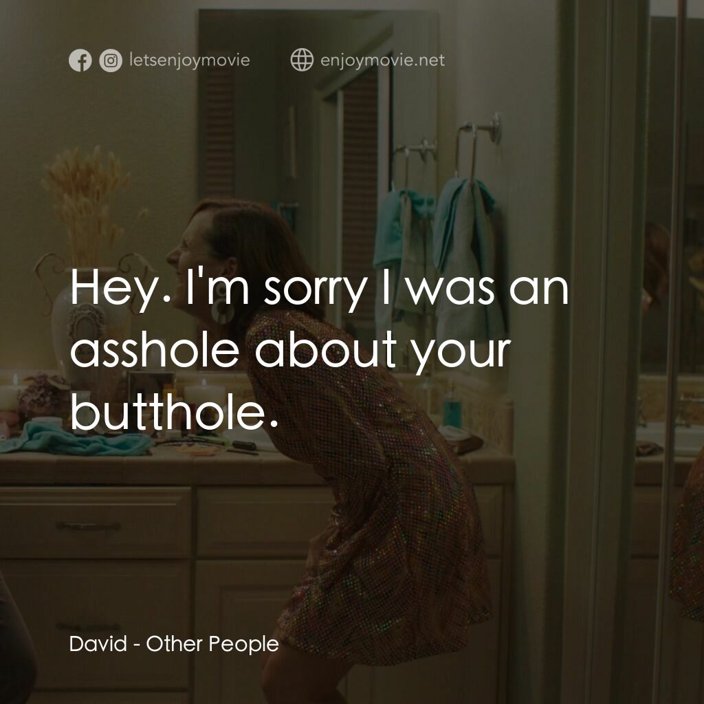 幸福告別電影對白：David:  Hey. I'm sorry I was an asshole about your butthole.