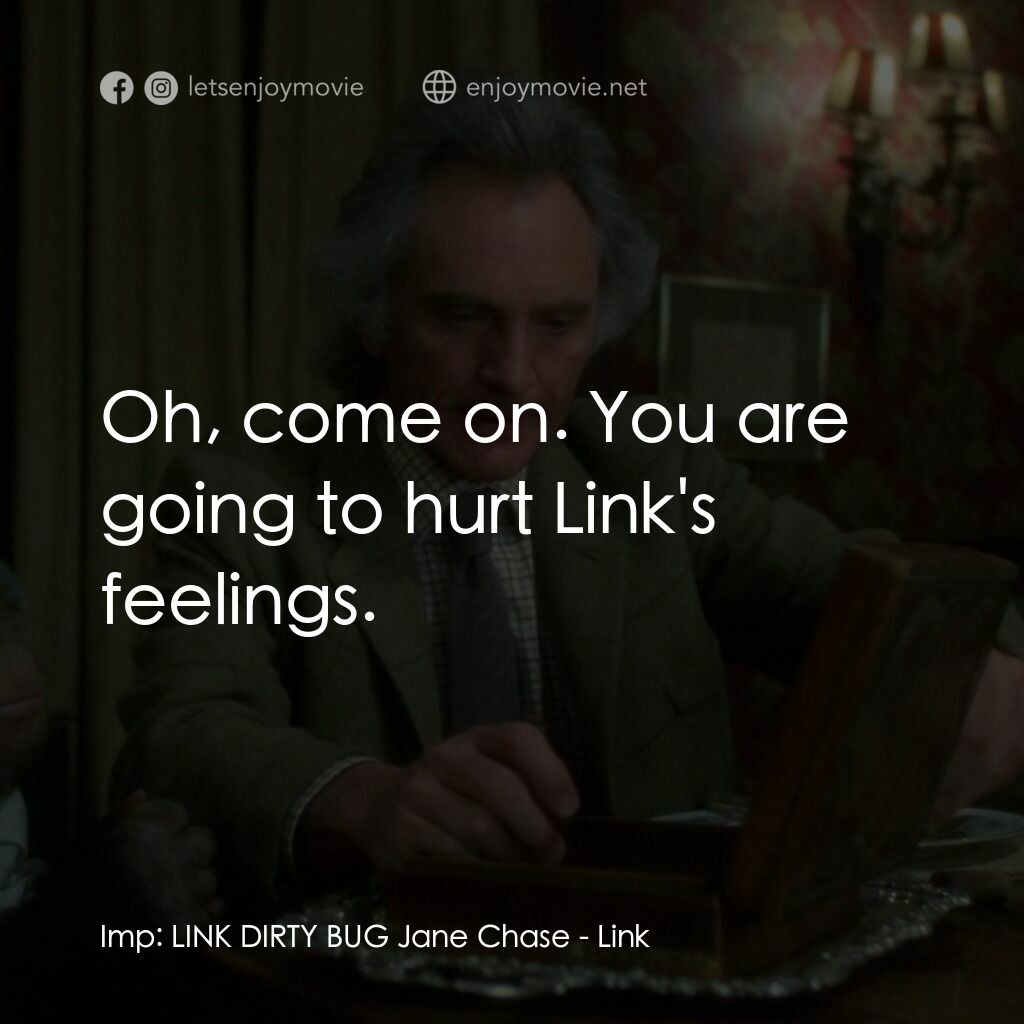 靈猩電影對白：Imp:  LINK DIRTY BUG Jane Chase:  Oh, come on. You are going to hurt Link's feeli