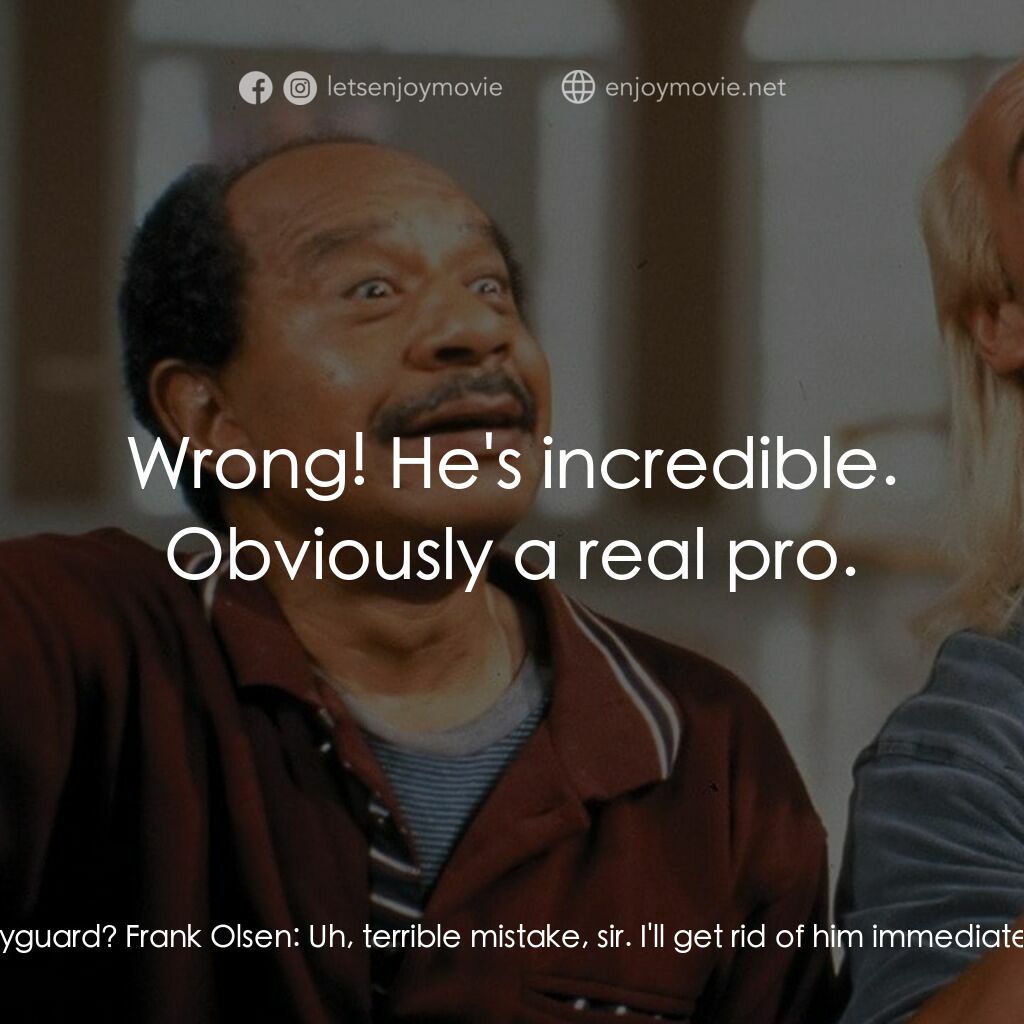 Mr. Nanny電影對白：Alex Mason, Sr.:  This is the bodyguard? Frank Olsen:  Uh, terrible mistake, sir.