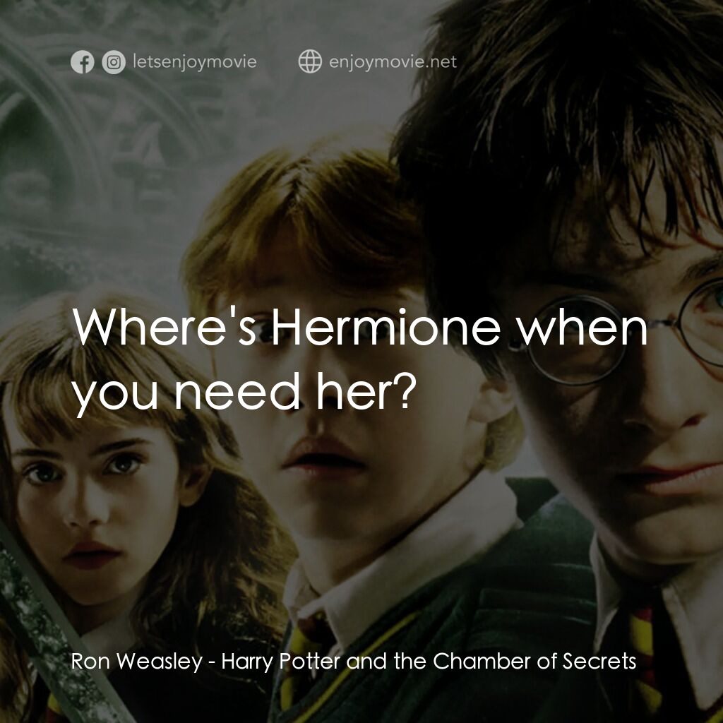 哈利波特：消失的密室電影對白：Ron Weasley:  Where's Hermione when you need her?