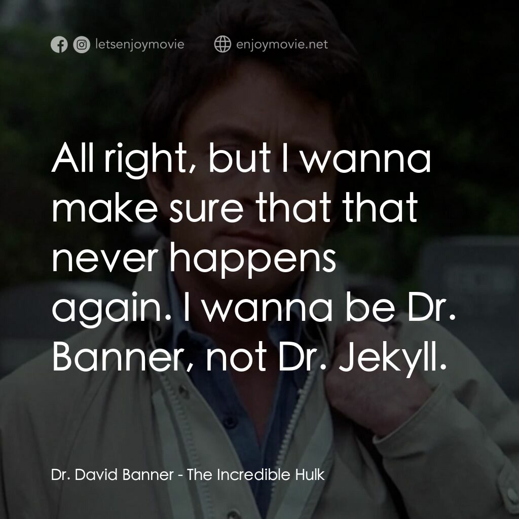 浩克：英雄將起電影對白：Dr. David Banner:  All right, but I wanna make sure that that never happens again