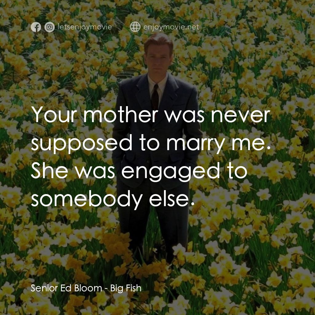 大智若魚電影對白：Senior Ed Bloom: Your mother was never supposed to marry me. She was engaged to s