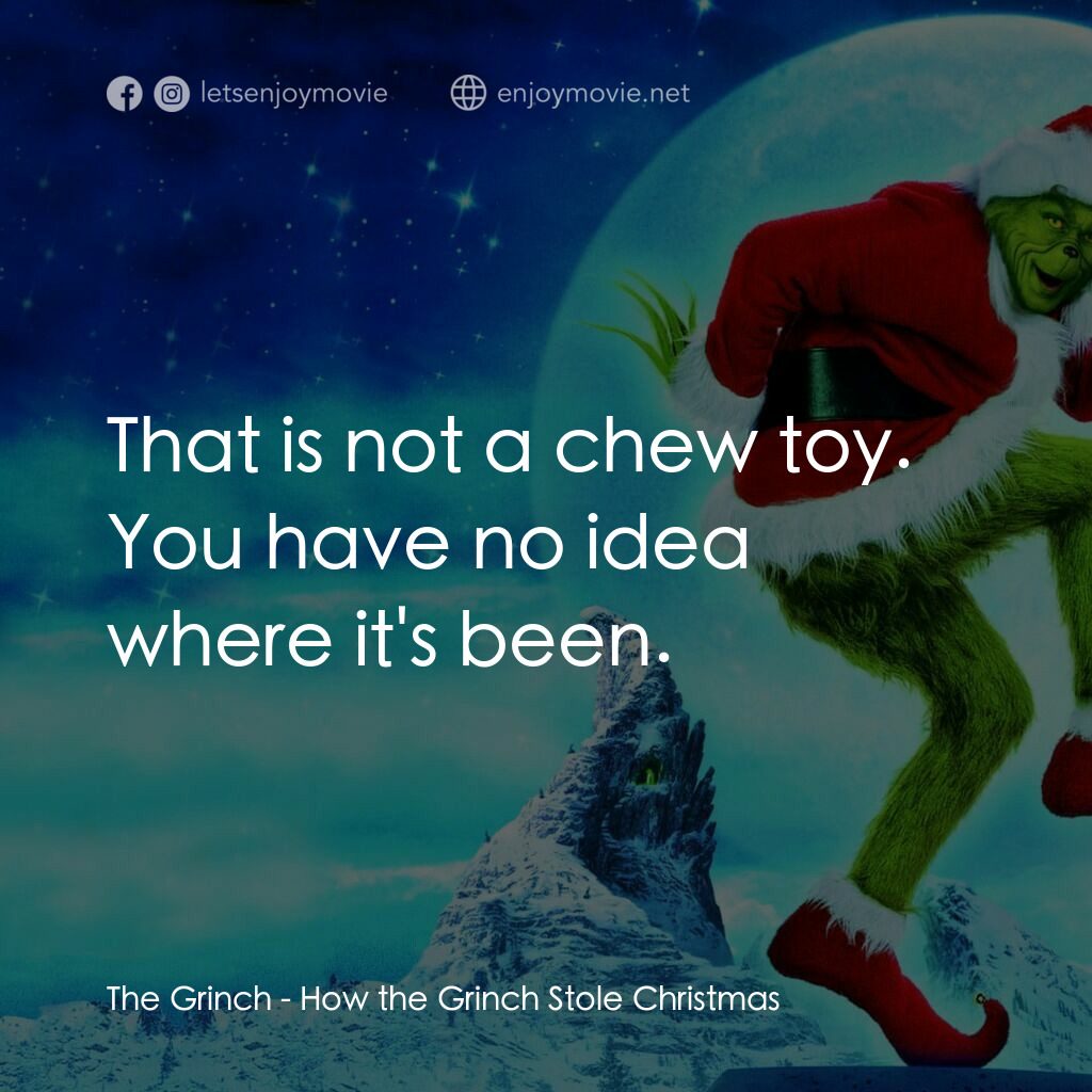 鬼靈精電影對白：The Grinch:  That is not a chew toy. You have no idea where it's been.