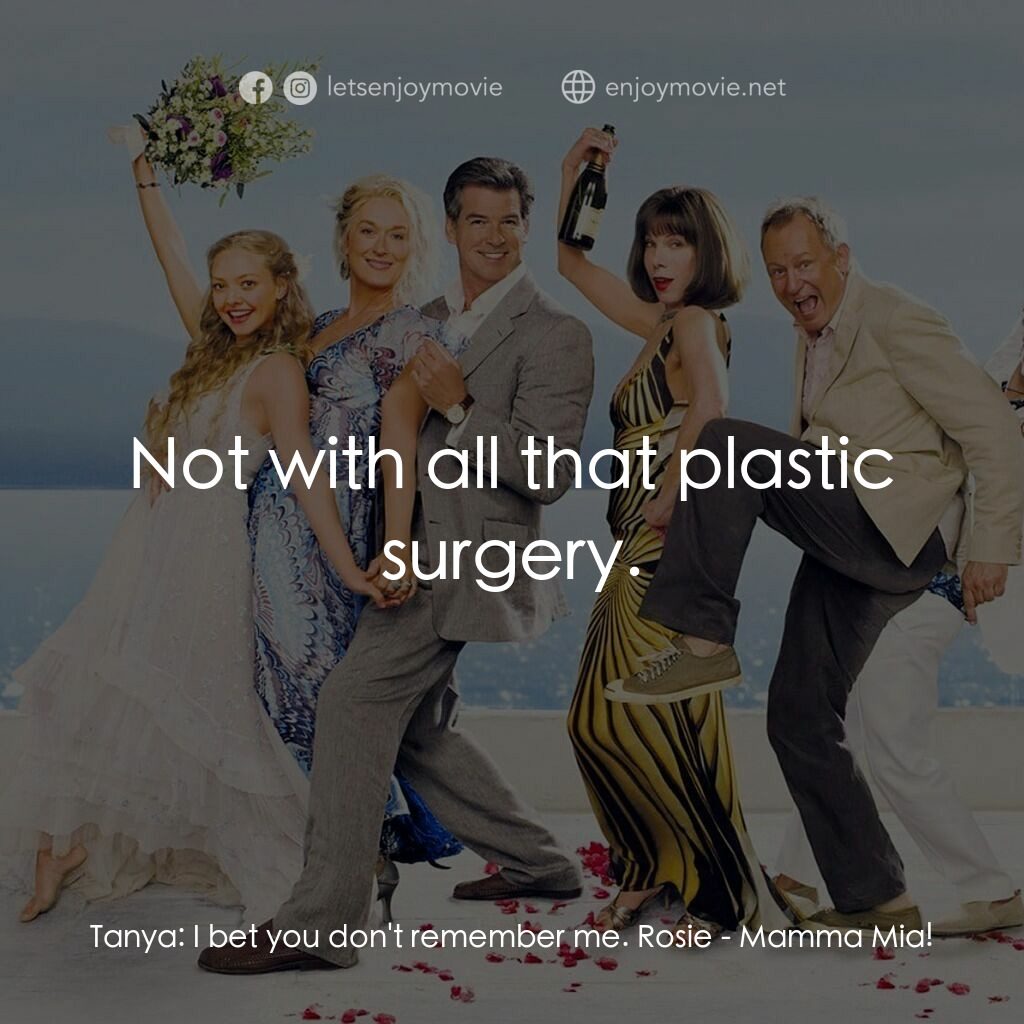 媽媽咪呀！電影對白：Tanya:  I bet you don't remember me. Rosie:  Not with all that plastic surgery.