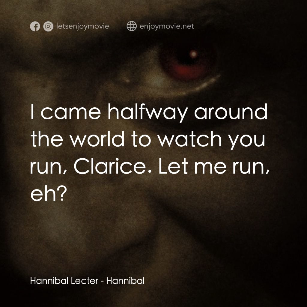 沉默的殺機電影對白：Hannibal Lecter: I came halfway around the world to watch you run, Clarice. Let m