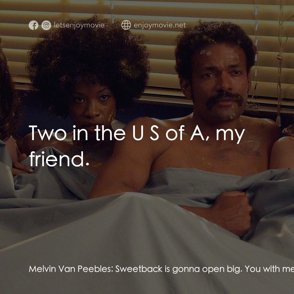 大流氓電影對白：Melvin Van Peebles:  Sweetback is gonna open big. You with me? Bam! How many thea