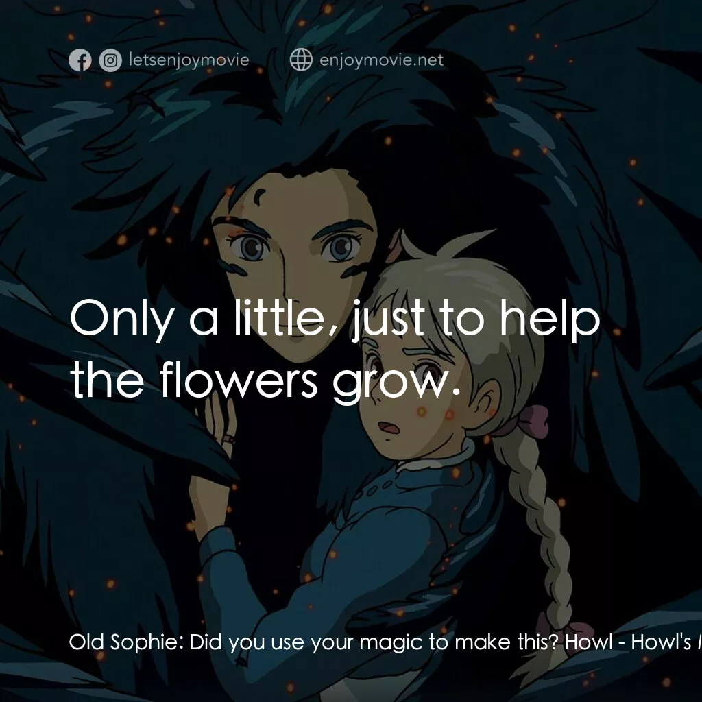 哈爾移動城堡電影對白：Old Sophie:  Did you use your magic to make this? Howl:  Only a little, just to h