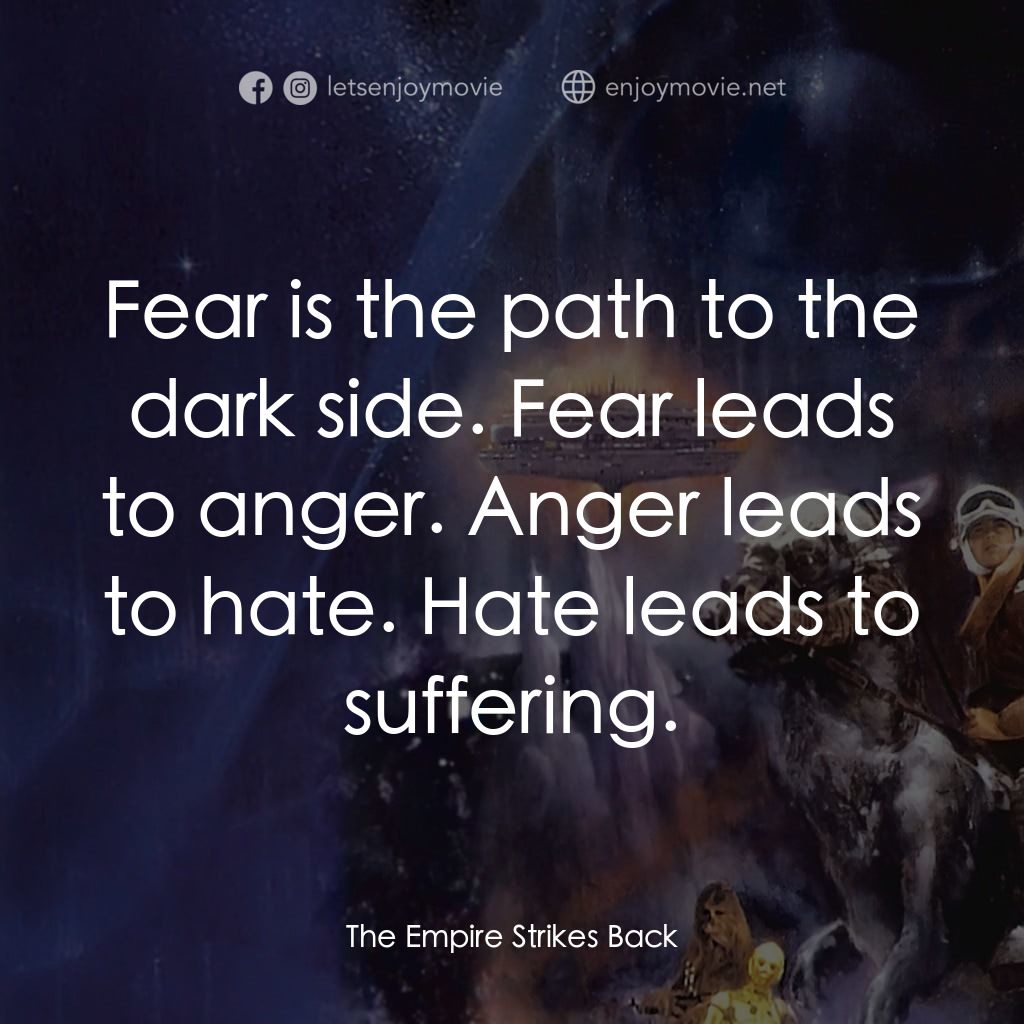 星際大戰五部曲：帝國大反擊電影對白：Fear is the path to the dark side. Fear leads to anger. Anger leads to hate. Hate