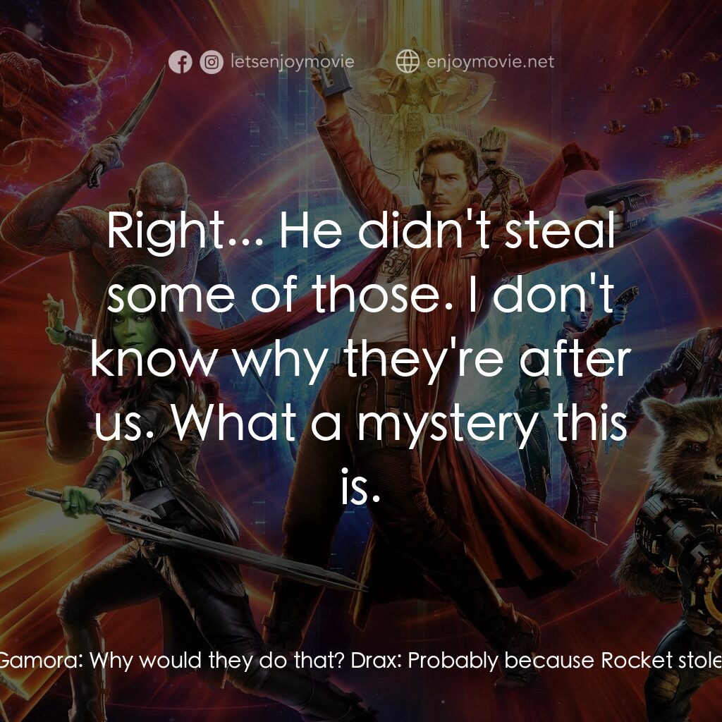 銀河守護隊2電影對白：Peter Quill:  This is weird. We've got a Sovereign fleet approaching from the rea