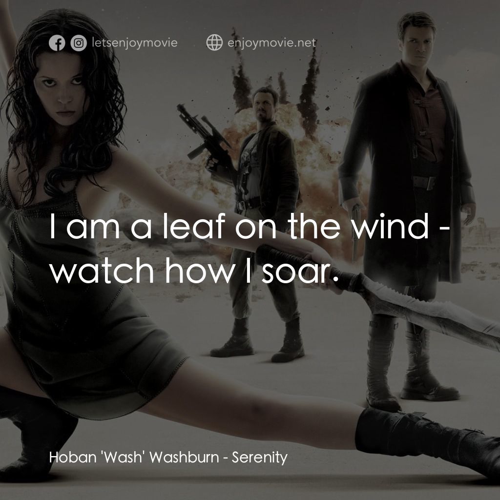衝出寧靜號經典對白：Hoban 'Wash' Washburn: I am a leaf on the wind - watch how I soar.