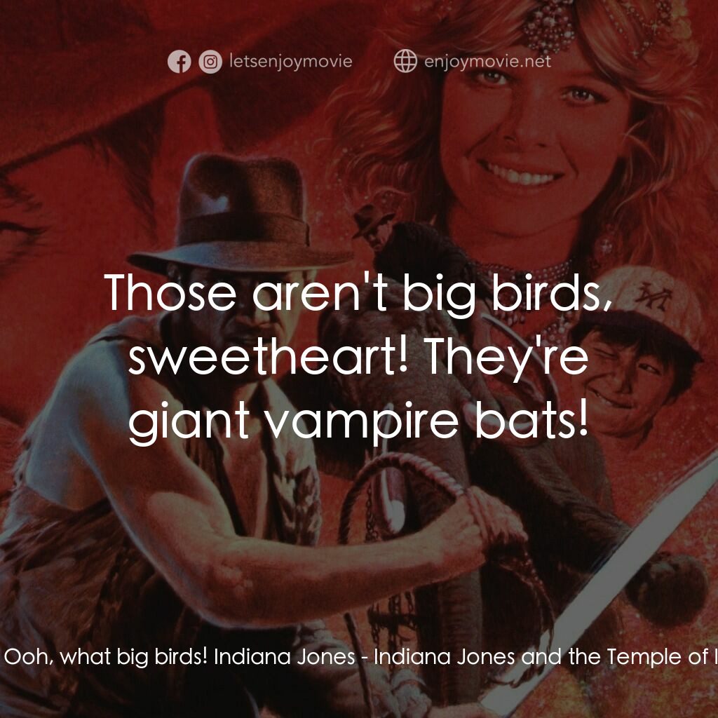 奪寶奇兵 魔域奇兵電影對白：Willie:  Ooh, what big birds! Indiana Jones:  Those aren't big birds, sweetheart!