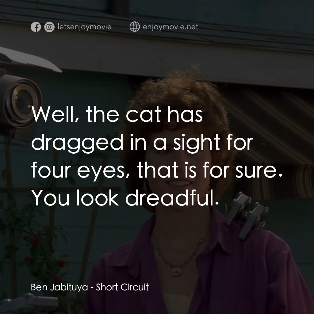 霹靂五號電影對白：Ben Jabituya: Well, the cat has dragged in a sight for four eyes, that is for sur