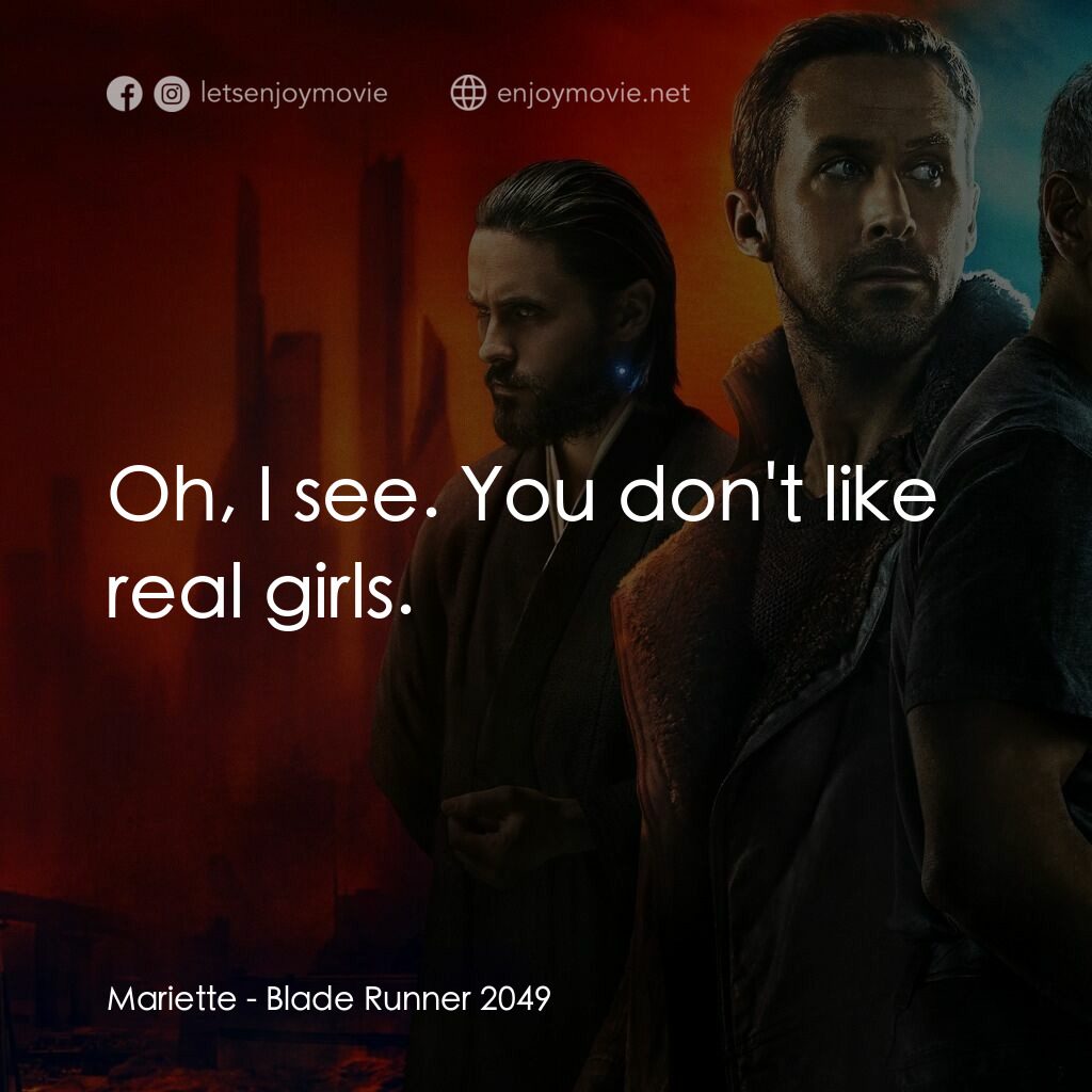 銀翼殺手2049電影對白：Mariette:  Oh, I see. You don't like real girls.