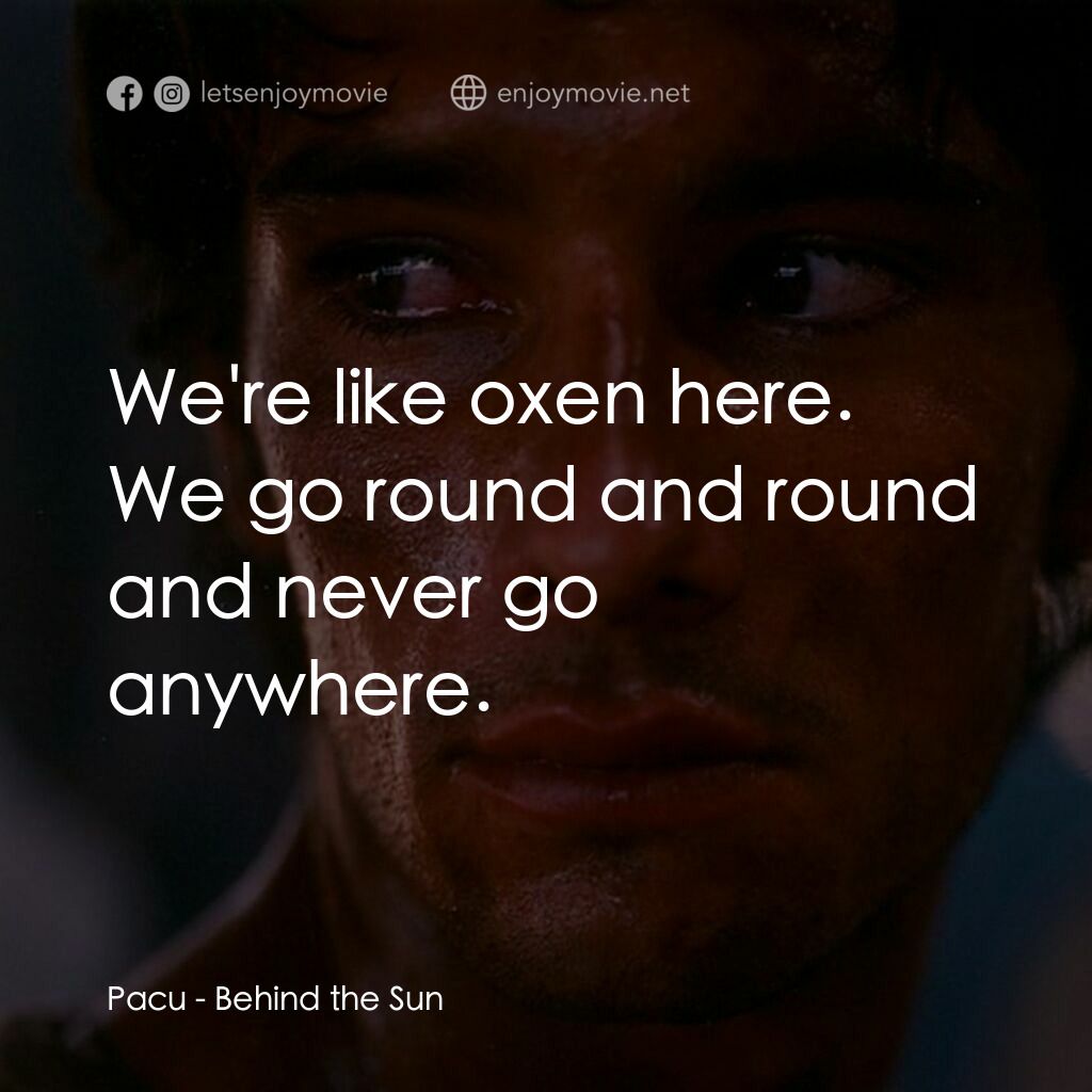 太陽背後電影對白：Pacu:  We're like oxen here. We go round and round and never go anywhere.