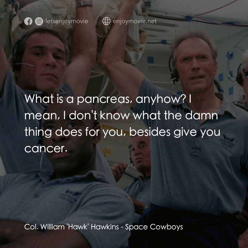 太空大哥大電影對白：Col. William 'Hawk' Hawkins: What is a pancreas, anyhow? I mean, I don't know wha