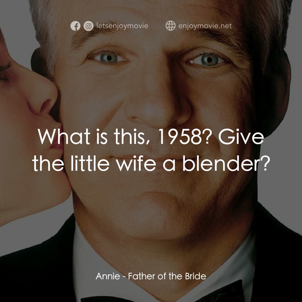 新岳父大人電影對白：Annie: What is this, 1958? Give the little wife a blender?
