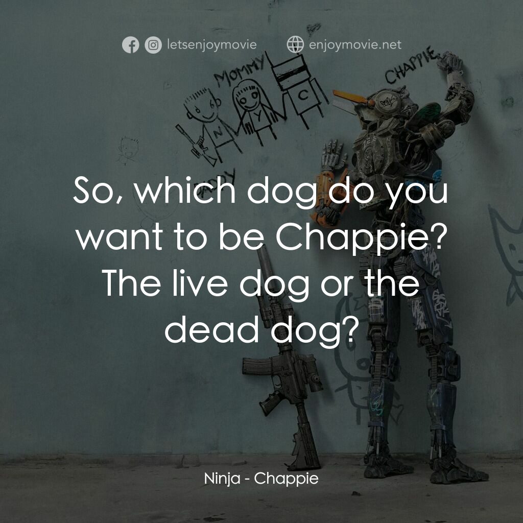 成人世界電影對白：Ninja:  So, which dog do you want to be Chappie? The live dog or the dead dog?