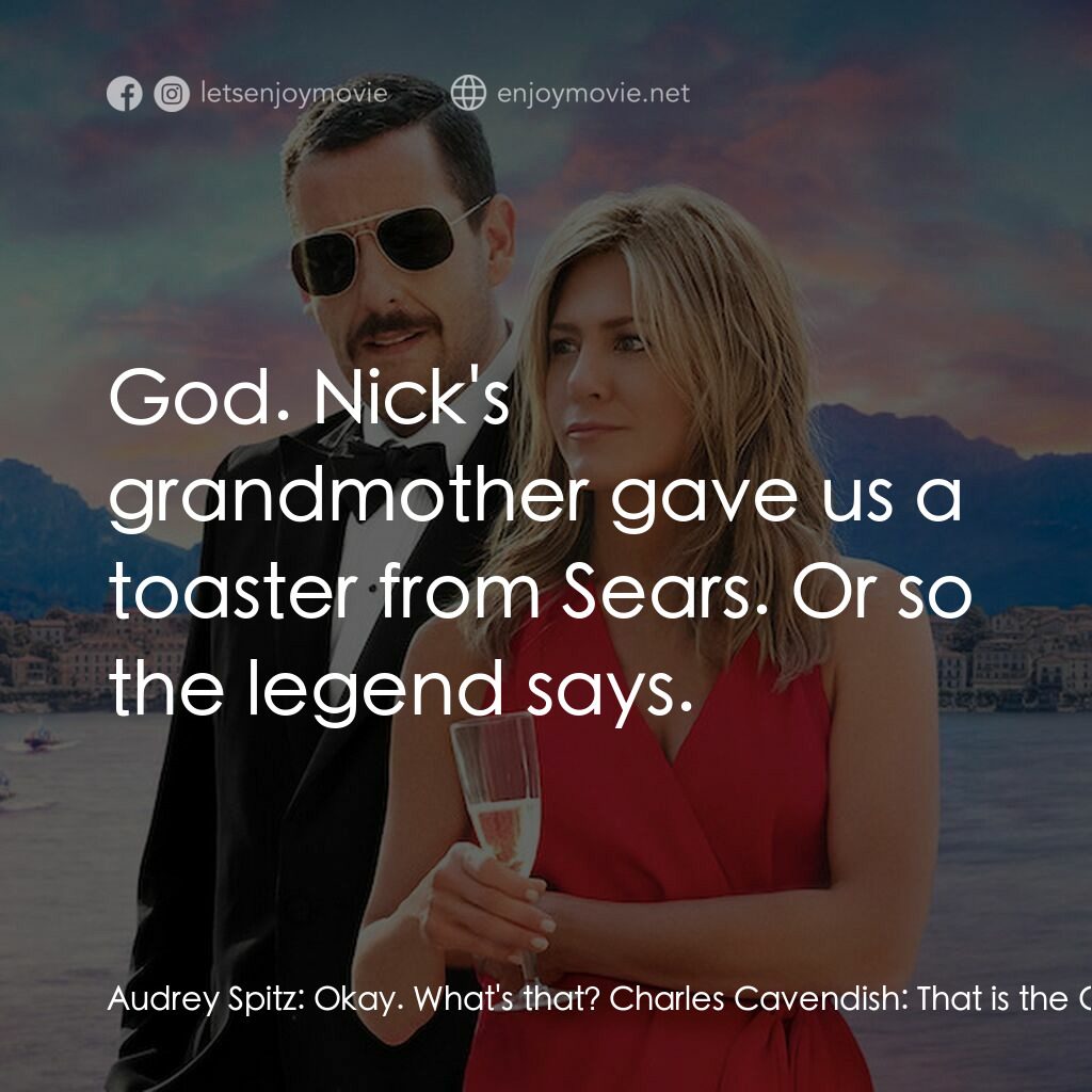 猜猜猜誰是兇手電影對白：Audrey Spitz:  Okay. What's that? Charles Cavendish:  That is the Quince dagger. 