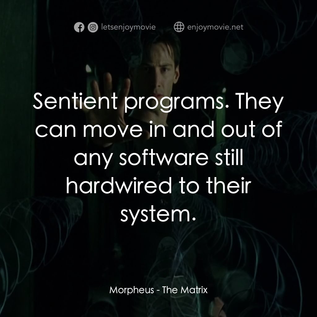 廿二世紀殺人網絡電影對白：Morpheus: Sentient programs. They can move in and out of any software still hardw