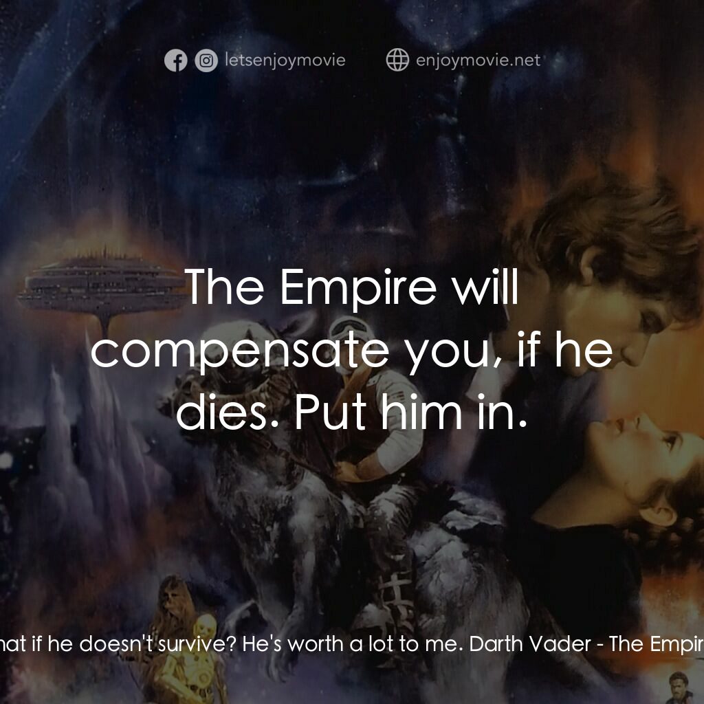 星際大戰五部曲：帝國大反擊電影對白：Boba Fett:  What if he doesn't survive? He's worth a lot to me. Darth Vader:  The