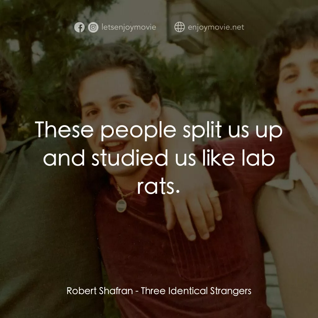 《三個一模一樣的陌生人》經典台詞：Robert Shafran:  These people split us up and stud ...