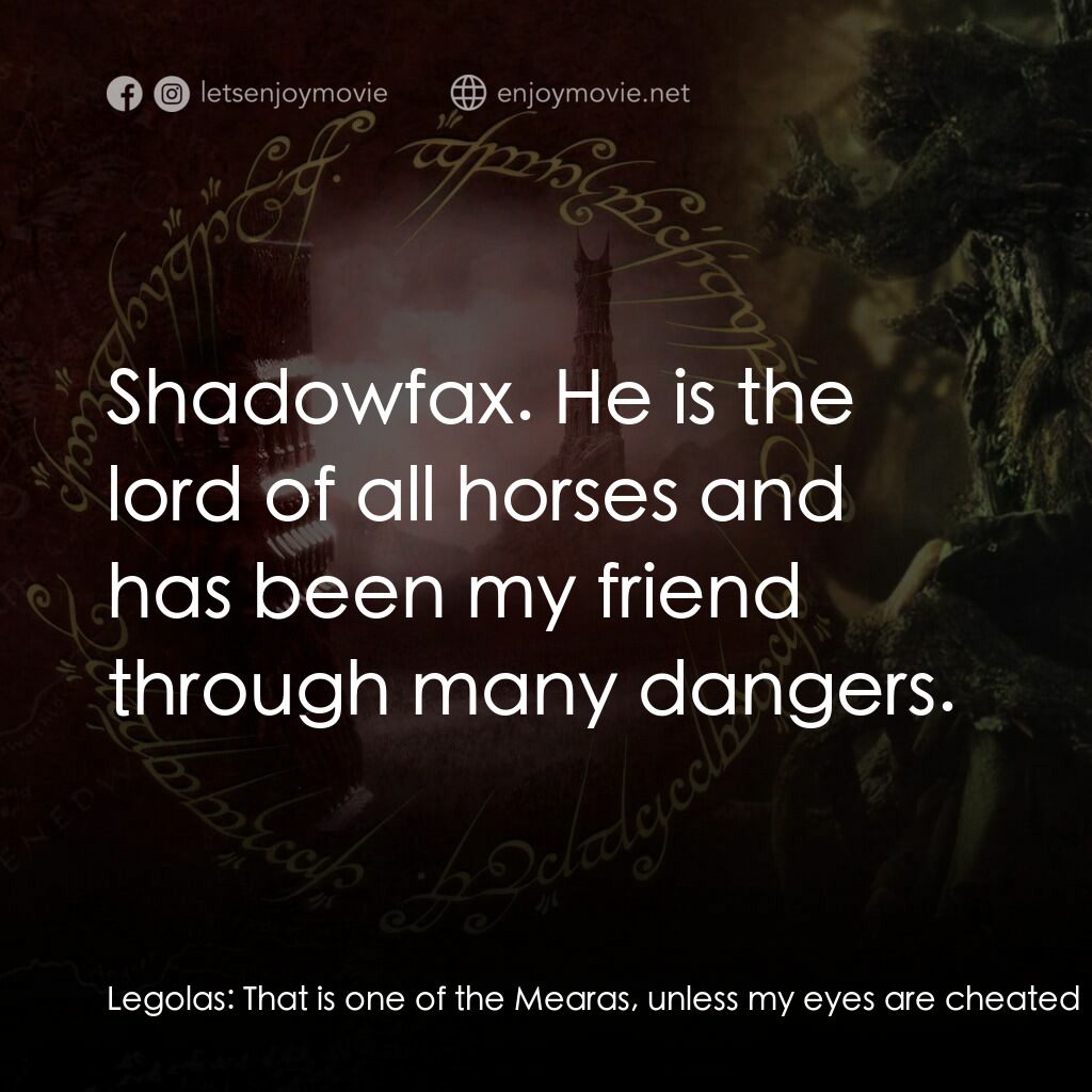 魔戒二部曲：雙城奇謀電影對白：Legolas:  That is one of the Mearas, unless my eyes are cheated by some spell. Ga