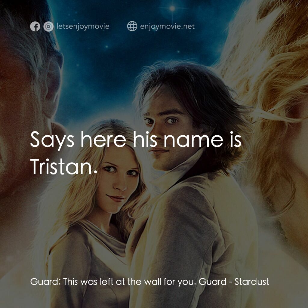 星塵傳奇電影對白：Guard:  This was left at the wall for you. Guard:  Says here his name is Tristan.