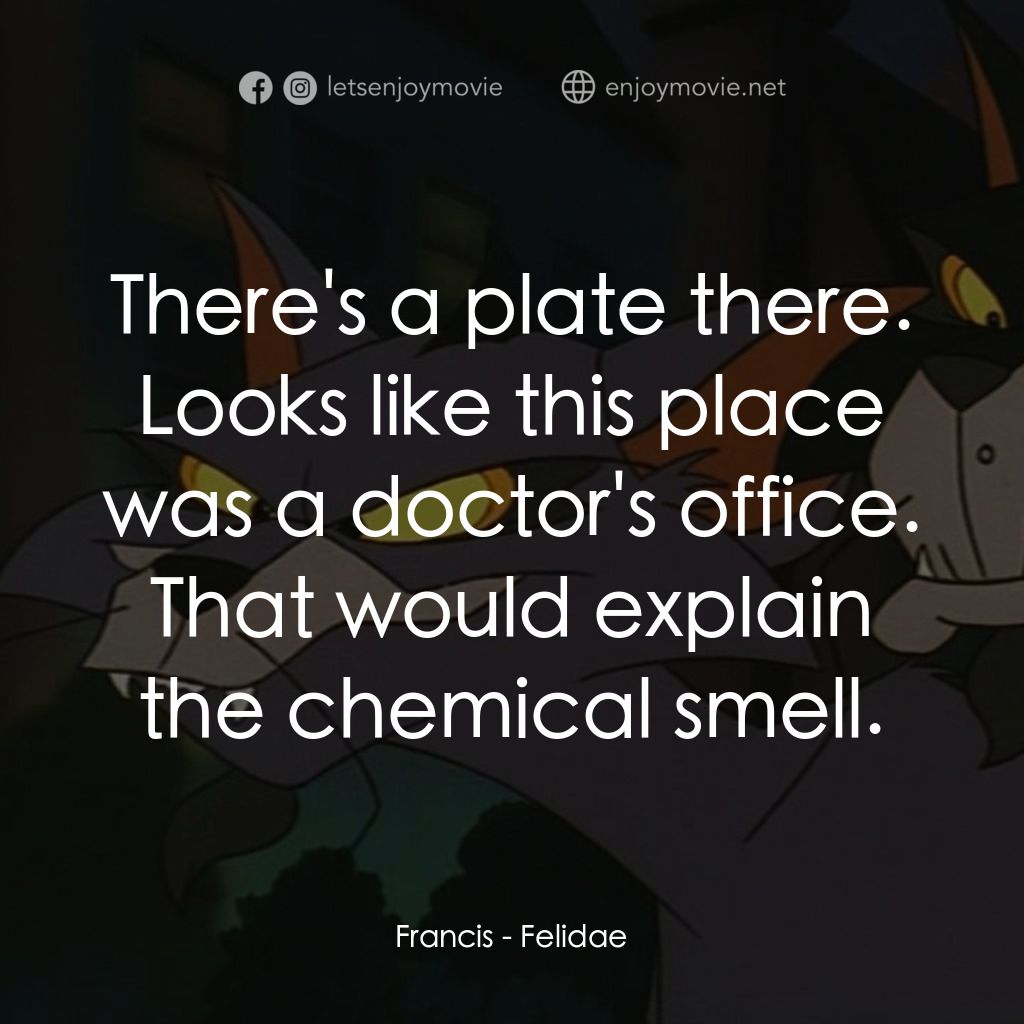 怪貓費力德電影對白：Francis: There's a plate there. Looks like this place was a doctor's office. That