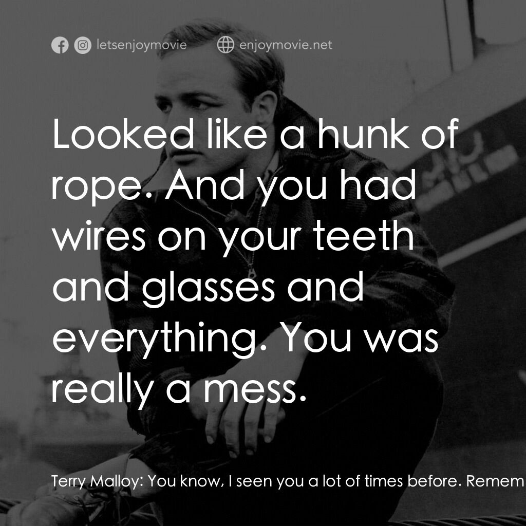 碼頭風雲電影對白：Terry Malloy:  You know, I seen you a lot of times before. Remember parochial sch