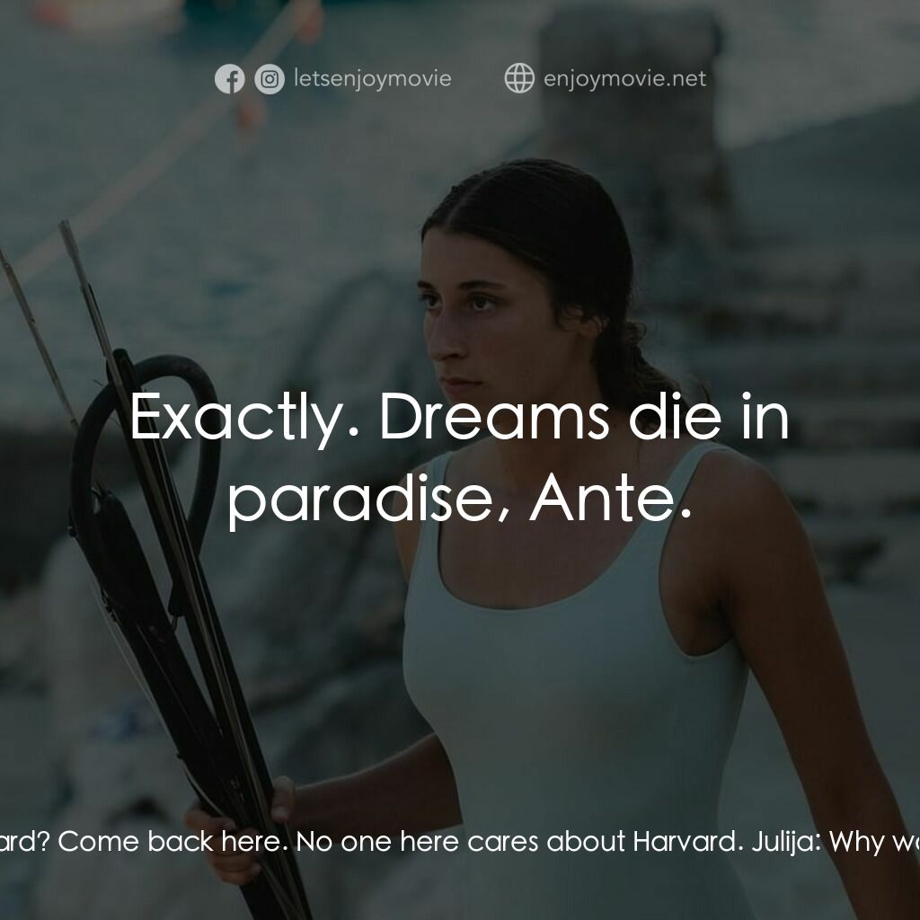 湛藍青春海電影對白：Ante:  What are you going to do with Harvard? Come back here. No one here cares a