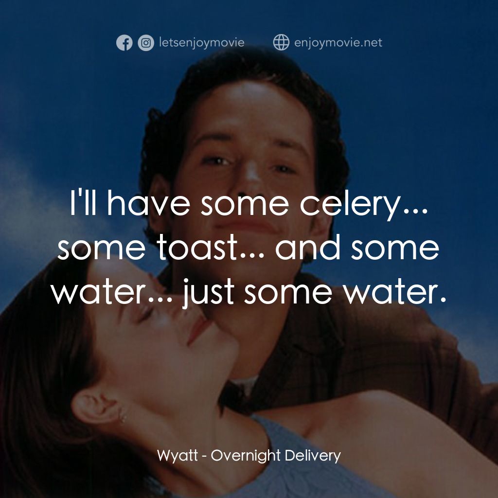 愛情快遞電影對白：Wyatt: I'll have some celery... some toast... and some water... just some water.