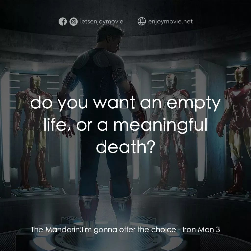 鐵甲奇俠 3電影對白：The Mandarin: I'm gonna offer the choice:  do you want an empty life, or a meanin