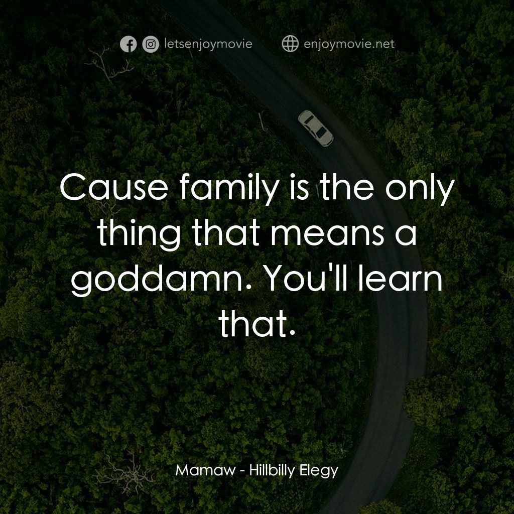 絕望者之歌經典對白：Mamaw: Cause family is the only thing that means a goddamn. You'll learn that.