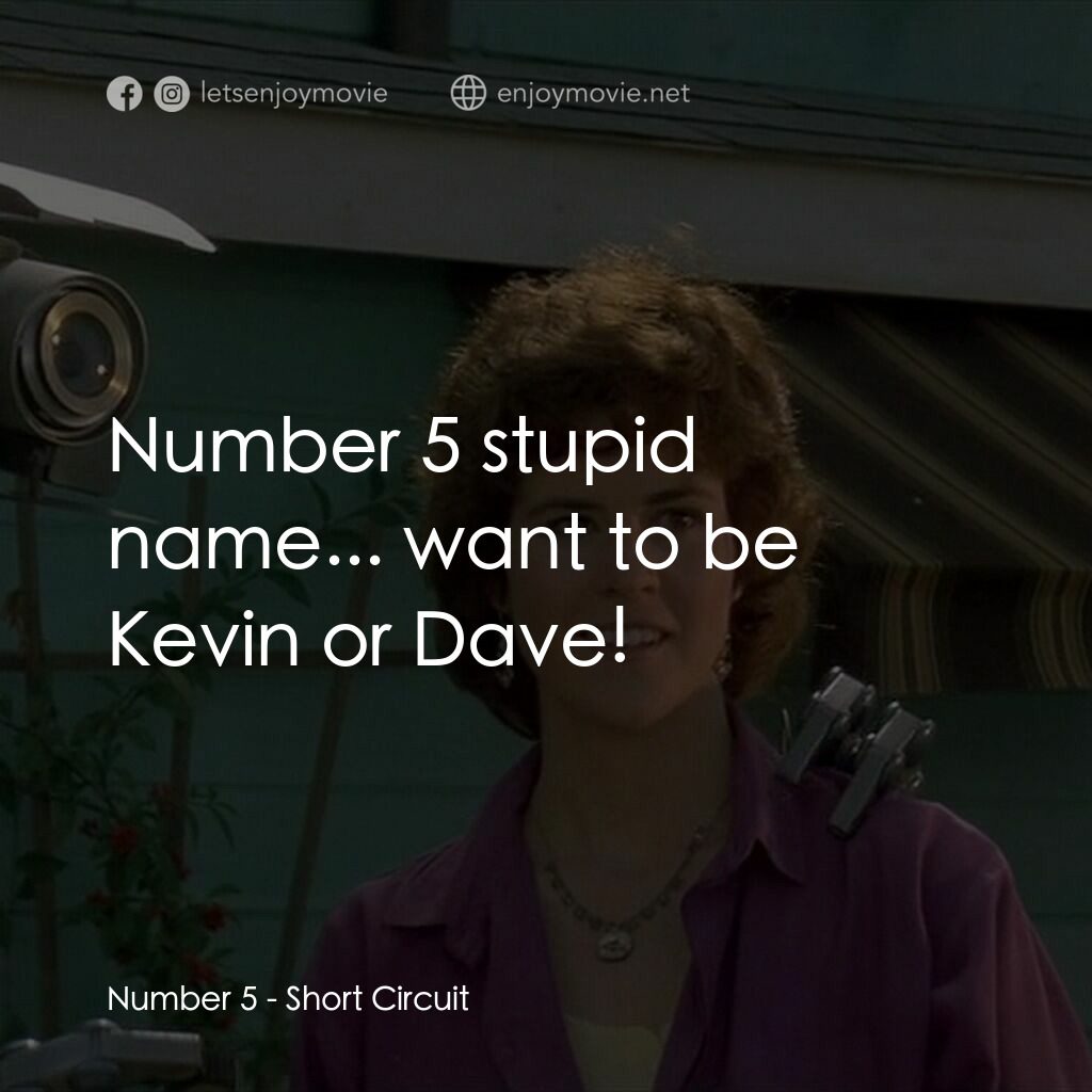 霹靂五號電影對白：Number 5:  Number 5 stupid name... want to be Kevin or Dave!