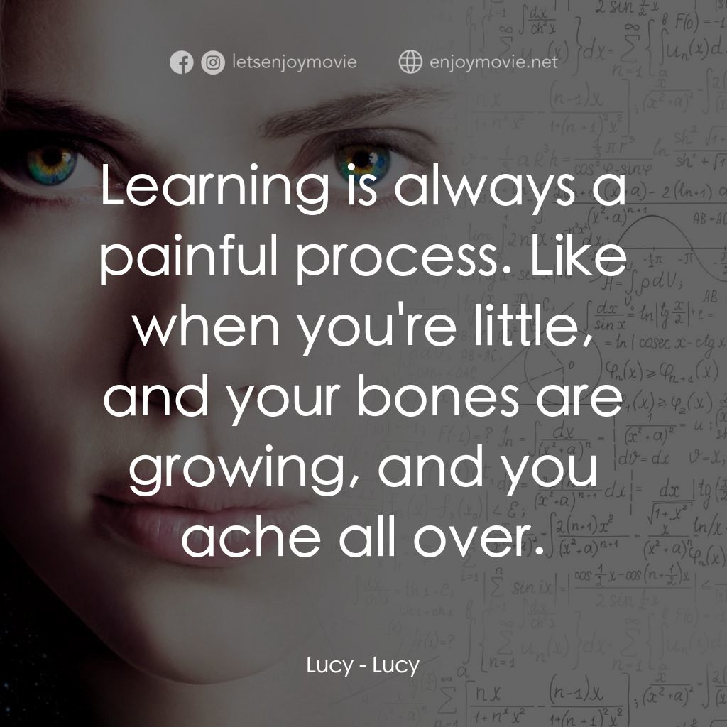 露西電影對白：Lucy: Learning is always a painful process. Like when you're little, and your bon