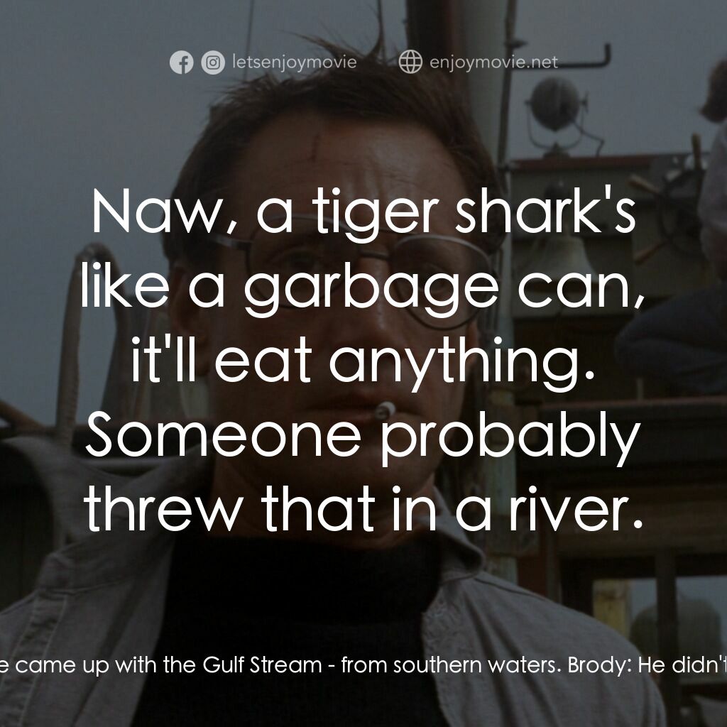 大白鯊電影對白：Hooper:  Ah. Just like I thought... He came up with the Gulf Stream - from southe