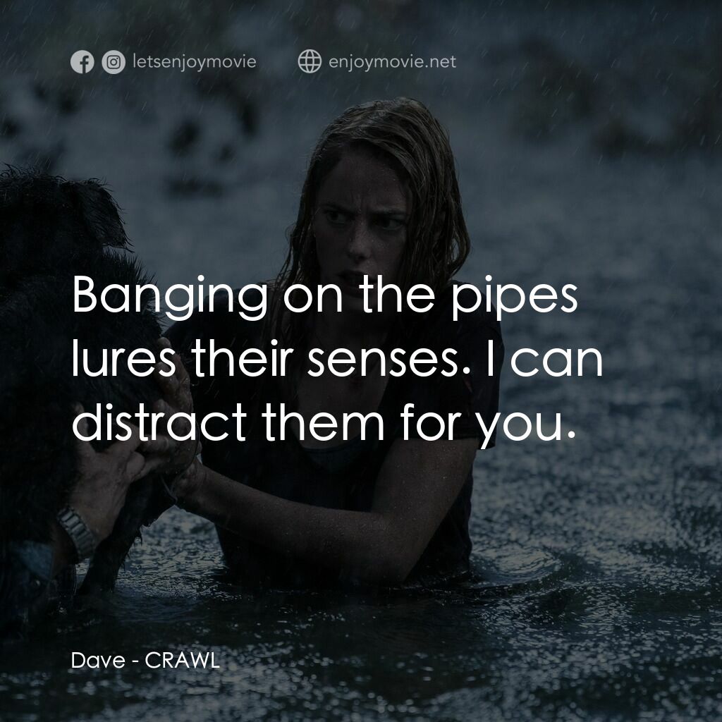 鱷魔電影對白：Dave:  Banging on the pipes lures their senses. I can distract them for you.