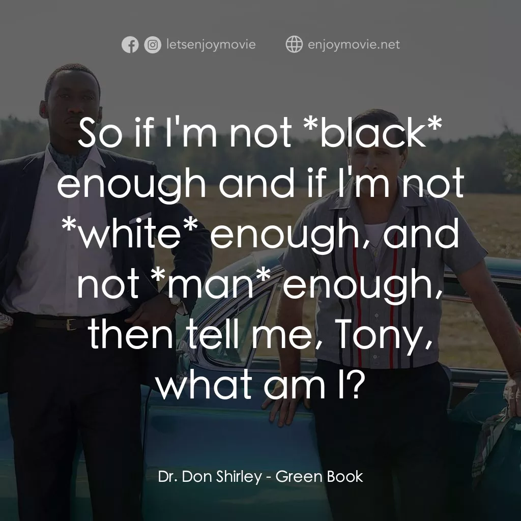 《綠簿旅友》經典台詞：Dr. Don Shirley: So if I'm not *black* enough  ...