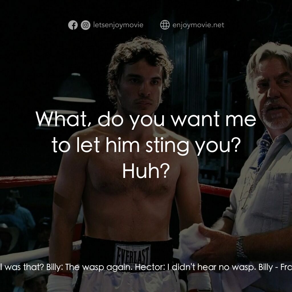 墨西哥情書電影對白：Hector:  What the hell was that? Billy:  The wasp again. Hector:  I didn't hear n