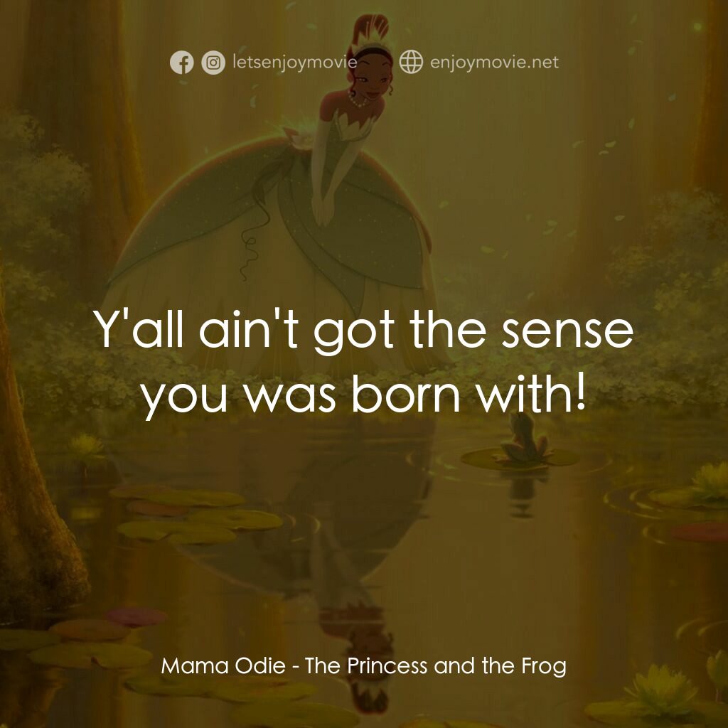 公主與青蛙電影對白：Mama Odie:  Y'all ain't got the sense you was born with!