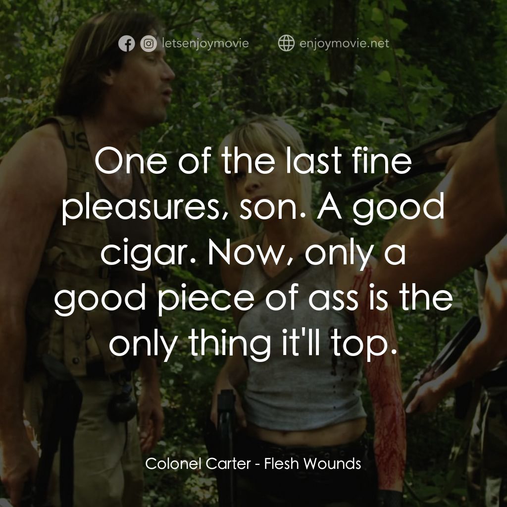 肉體創傷經典對白：Colonel Carter: One of the last fine pleasures, son. A good cigar. Now, only a good piece of ass is t