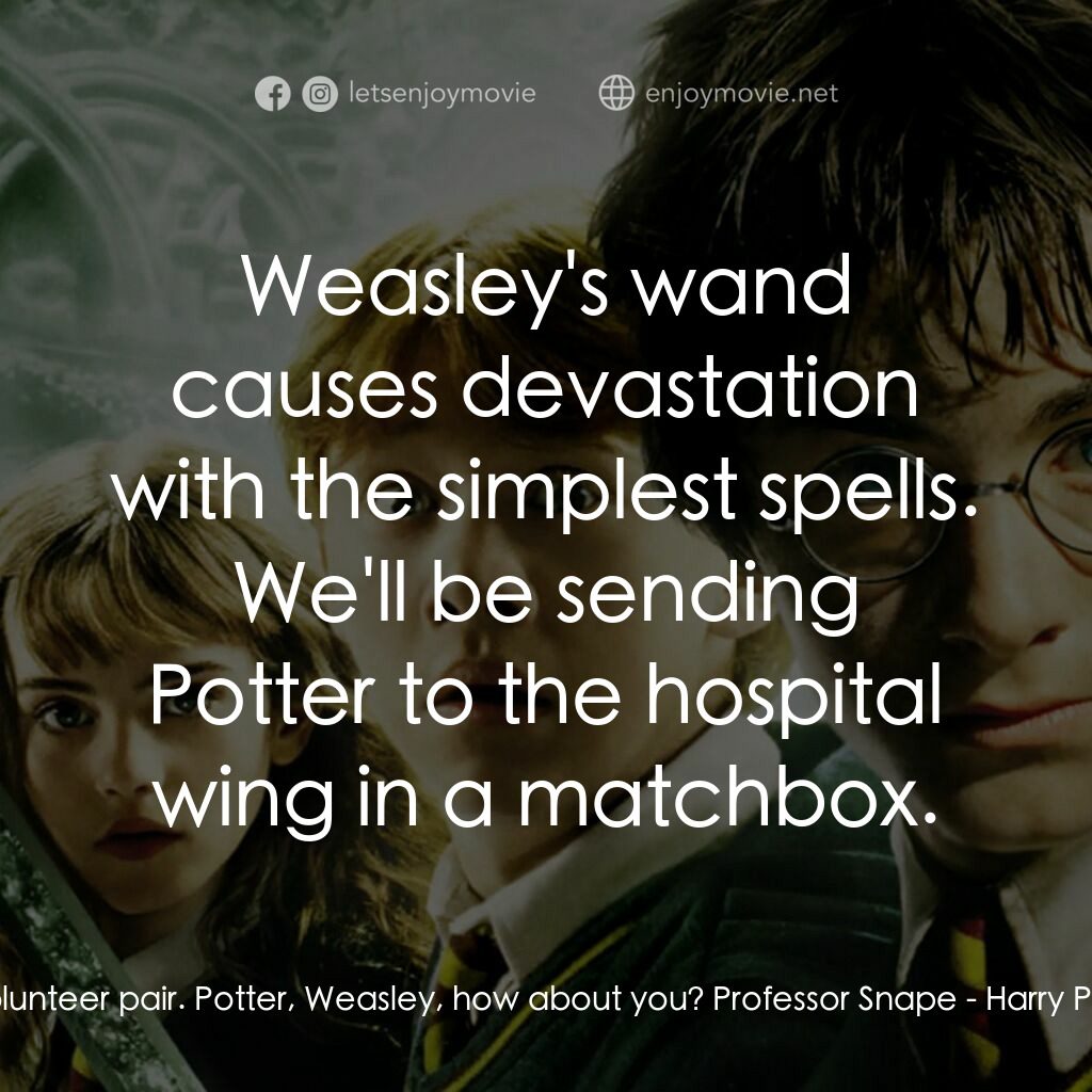 哈利波特：消失的密室電影對白：Gilderoy Lockhart:  Let's have a volunteer pair. Potter, Weasley, how about you? 