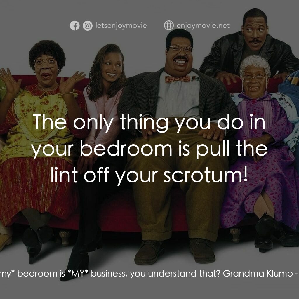 隨身變 ２：我們才是一家人電影對白：Papa Klump:  What *I* do in *my* bedroom is *MY* business, you understand that? G