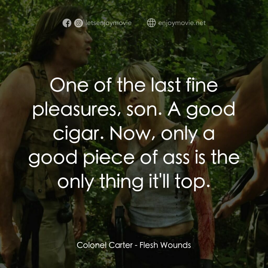 肉體創傷電影對白：Colonel Carter:  One of the last fine pleasures, son. A good cigar. Now, only a g