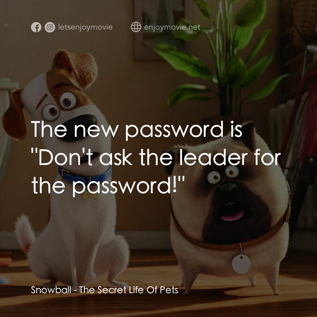 寵物當家電影對白：Snowball:  The new password is 