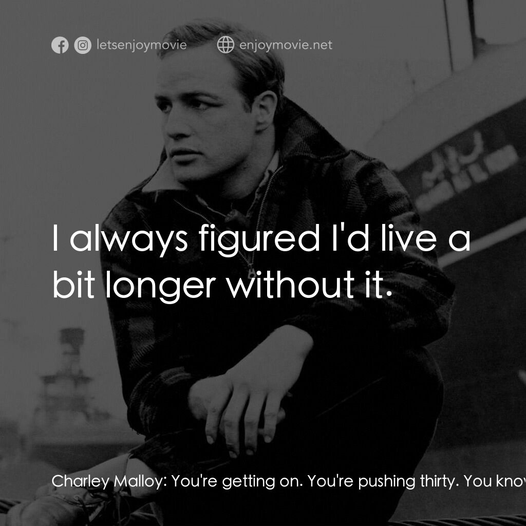 碼頭風雲電影對白：Charley Malloy:  You're getting on. You're pushing thirty. You know, it's time to