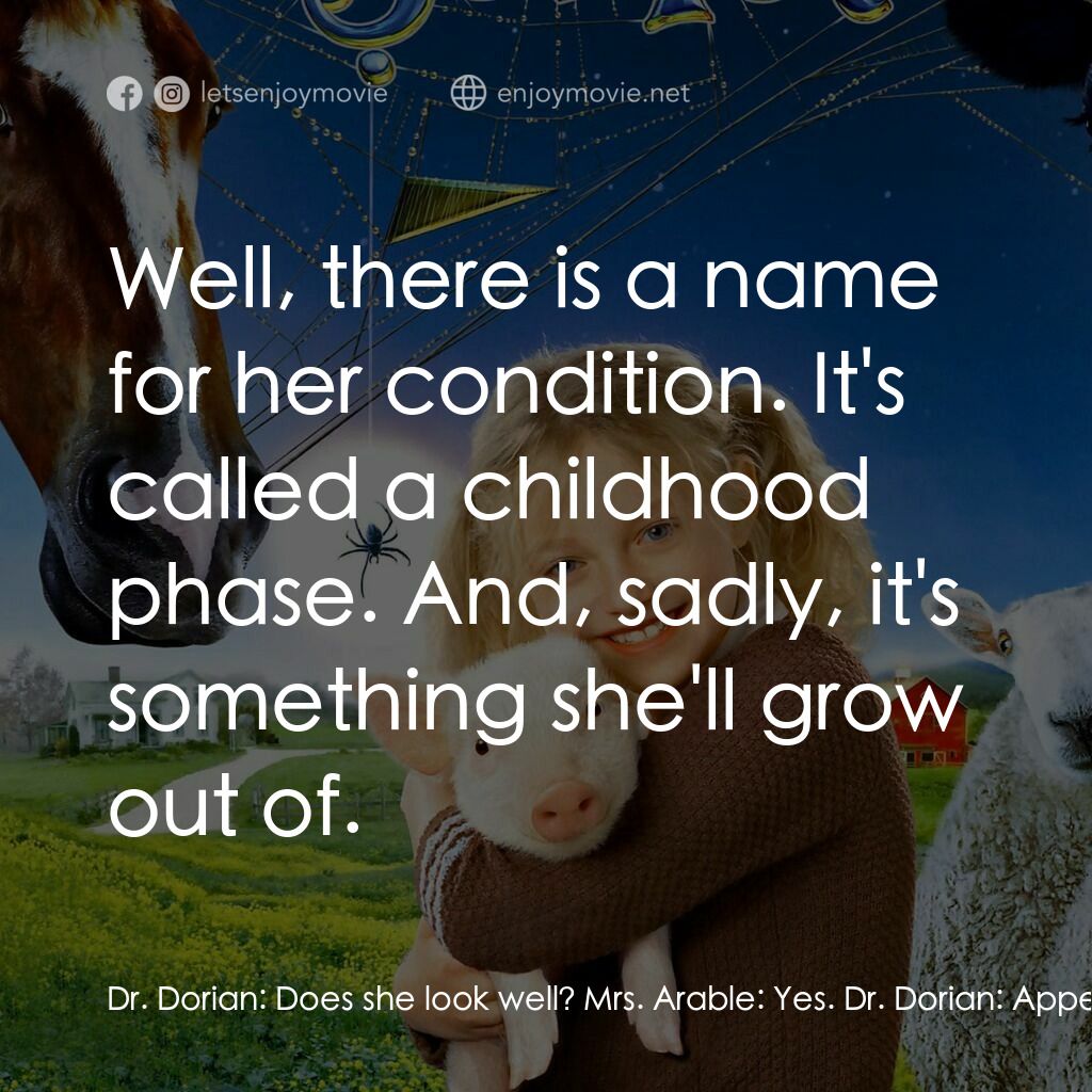 莎樂的神奇網網電影對白：Dr. Dorian:  Does she look well? Mrs. Arable:  Yes. Dr. Dorian:  Appetite's good?