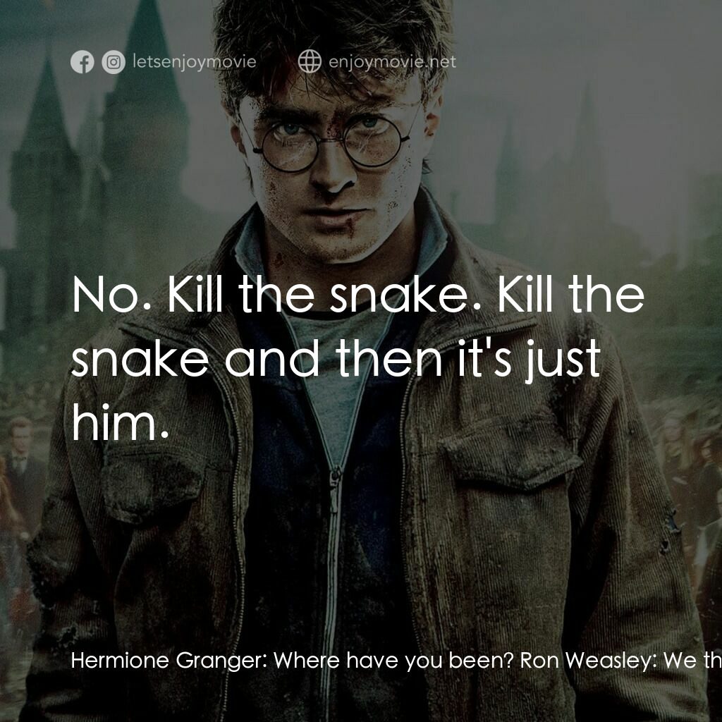 哈利波特：死神的聖物Ⅱ電影對白：Hermione Granger:  Where have you been? Ron Weasley:  We thought you went to the 