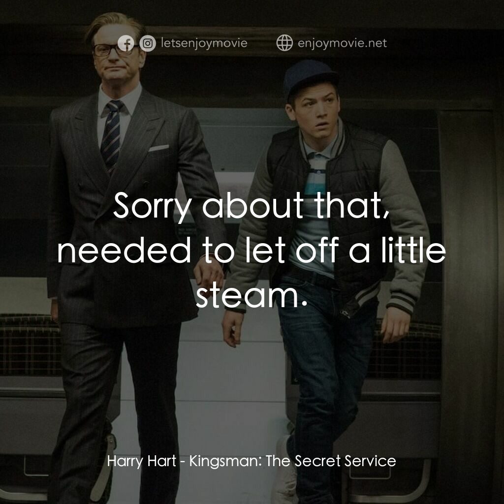 金牌特務電影對白：Harry Hart:  Sorry about that, needed to let off a little steam.